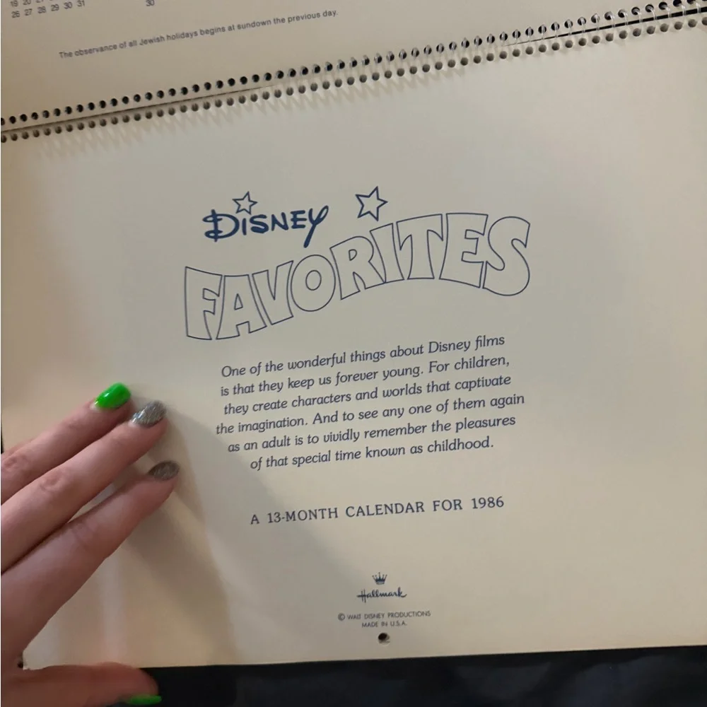 Disney Favorites calendar 1986